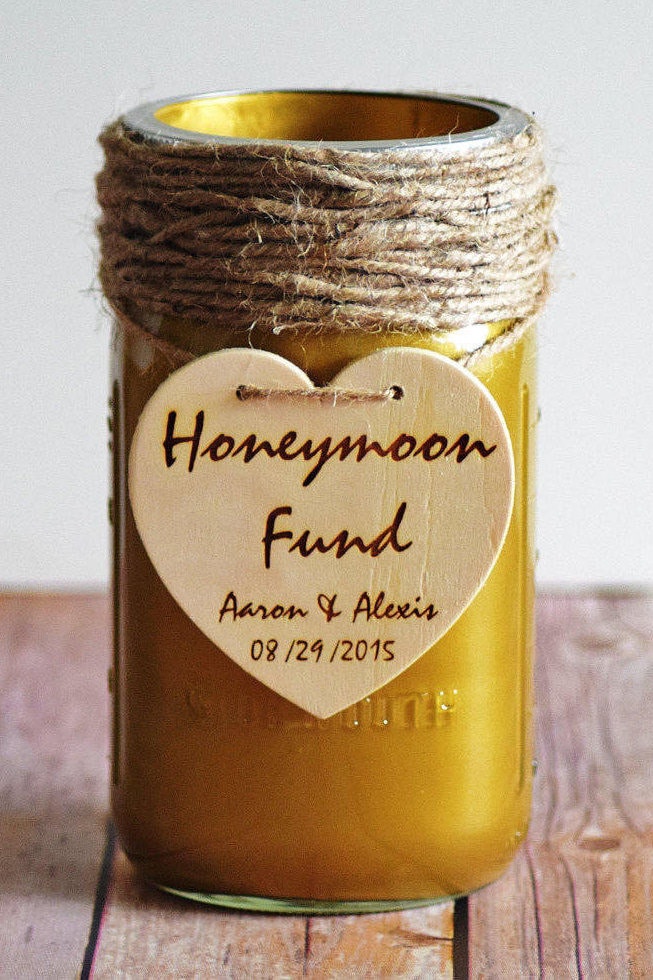 Gold Wedding Mason Jar Personalized Honeymoon Fund Centerpiece