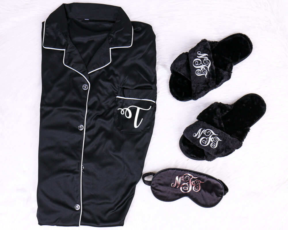 Custom Sleepover Gift Set - Sleeping Eye Mask Shirt Fluffy Slipper Pajamas Bridal Party Getting Ready Hen Bachelorette Spa Mother