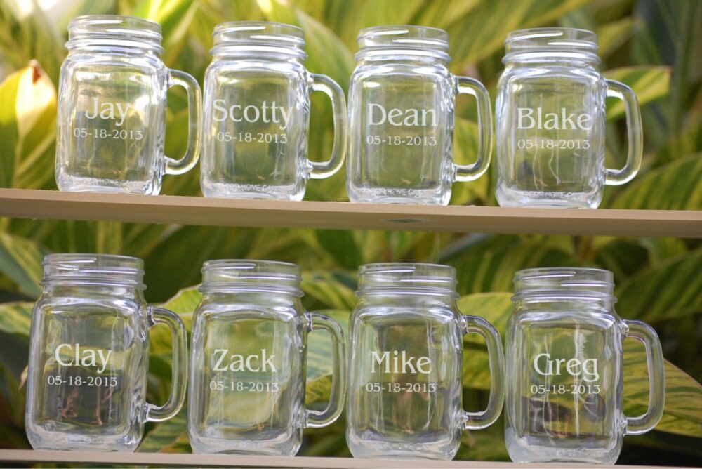 8 Wedding Party Personalized Mason Jar Mugs, Favors Glasses, Groomsmen Gift, Bridesmaid Gift