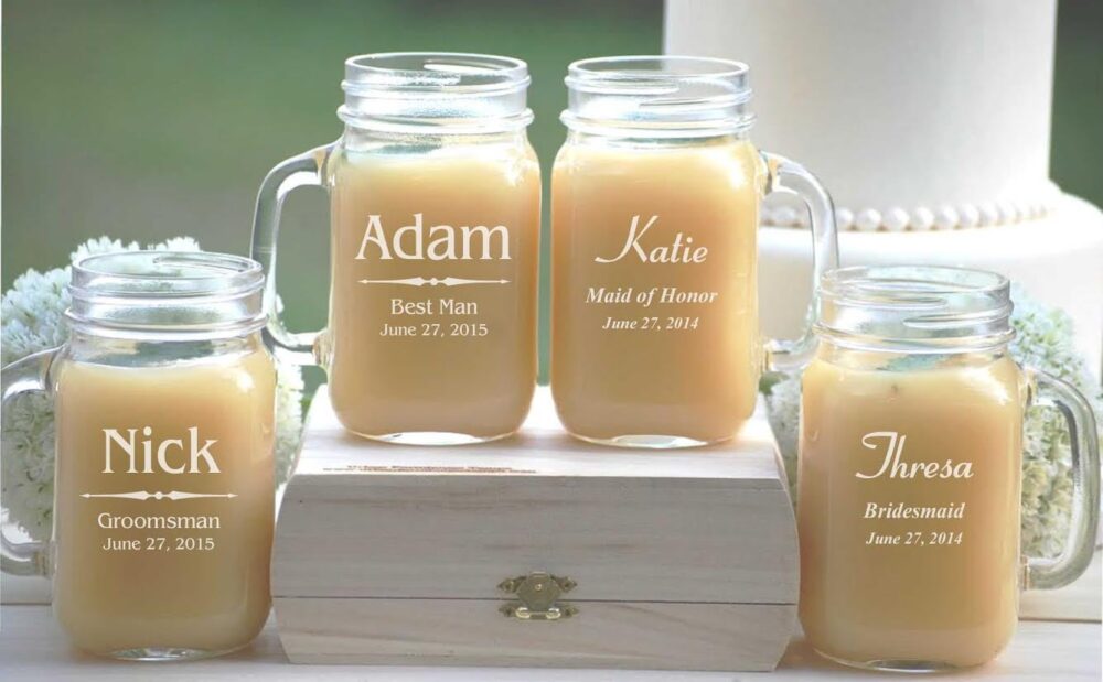 Wedding Party Gifts, 7 Personalized Mason Jars, Custom Jar Beer Mugs Monogrammed Tumblers, Bridesmaids Gift, Groomsmen Gift