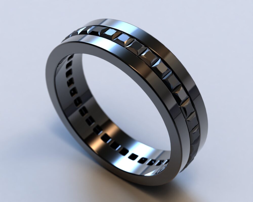 Black Gold Diamond Mens Wedding Band/Dark Masculine Unique Square