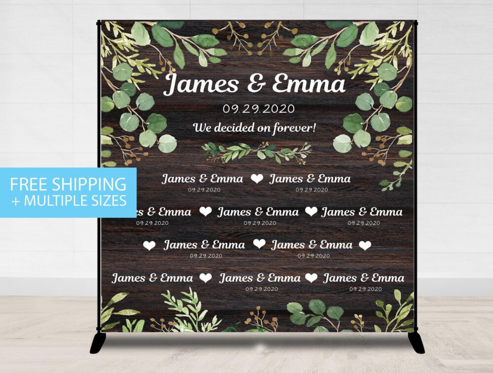 step & Repeat, Wedding Rustic Backdrop, Wood Greenery Backdrop Bridal Shower Banner Country