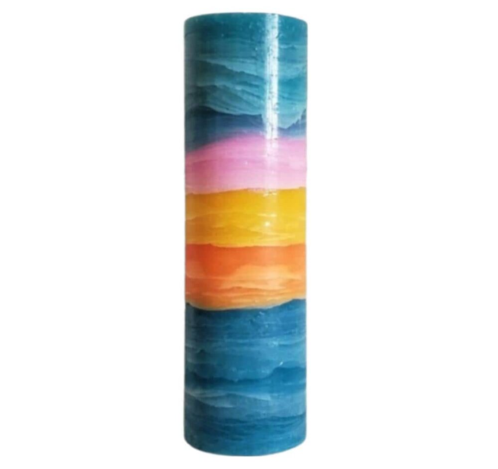 Aqua Blue Teal Pink Yellow Orange Sunset Beach Pillar Candle L Handcrafted For Decor Or Gifts