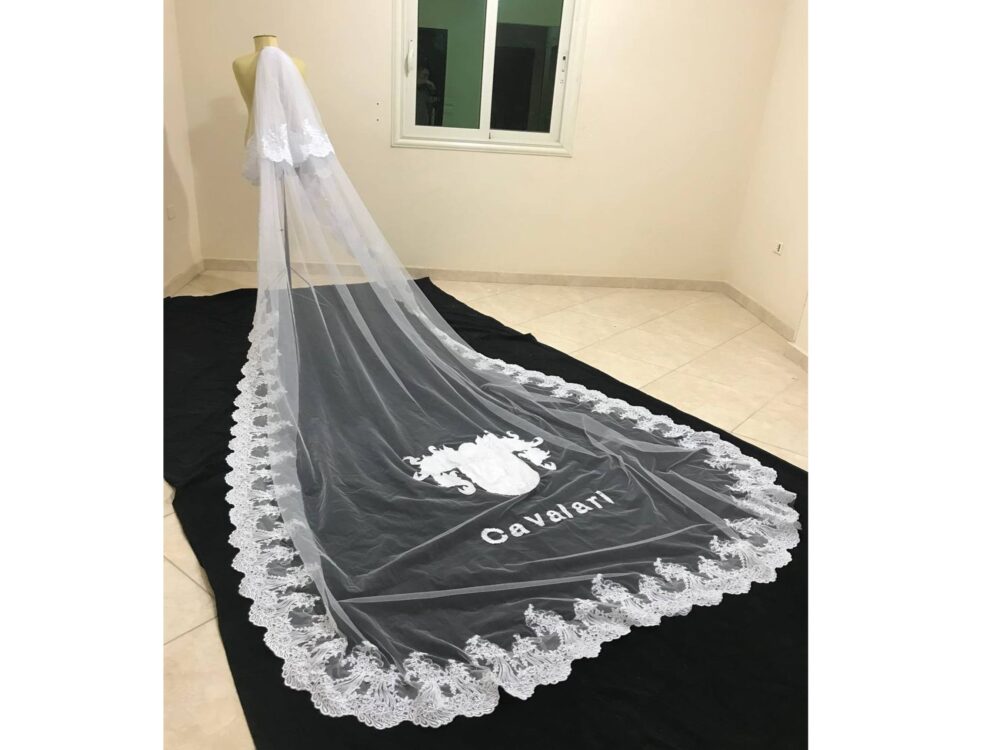 Embroidered Personalized Veils, Bespoke 2 Tiers Veil, Lace Veil With Phrases, Words Letters Initials Embroidered Veil, Custom Monogram