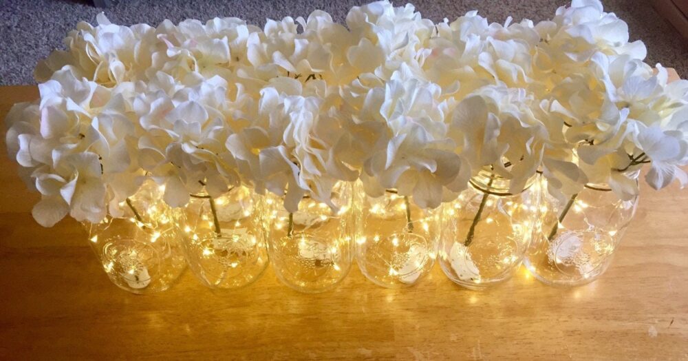 Fairy Light Mason Jar Centerpiece Set Of 12 Rustic Wedding Table Decor, Centerpiece, Birthday Party Decoration, Farmhouse