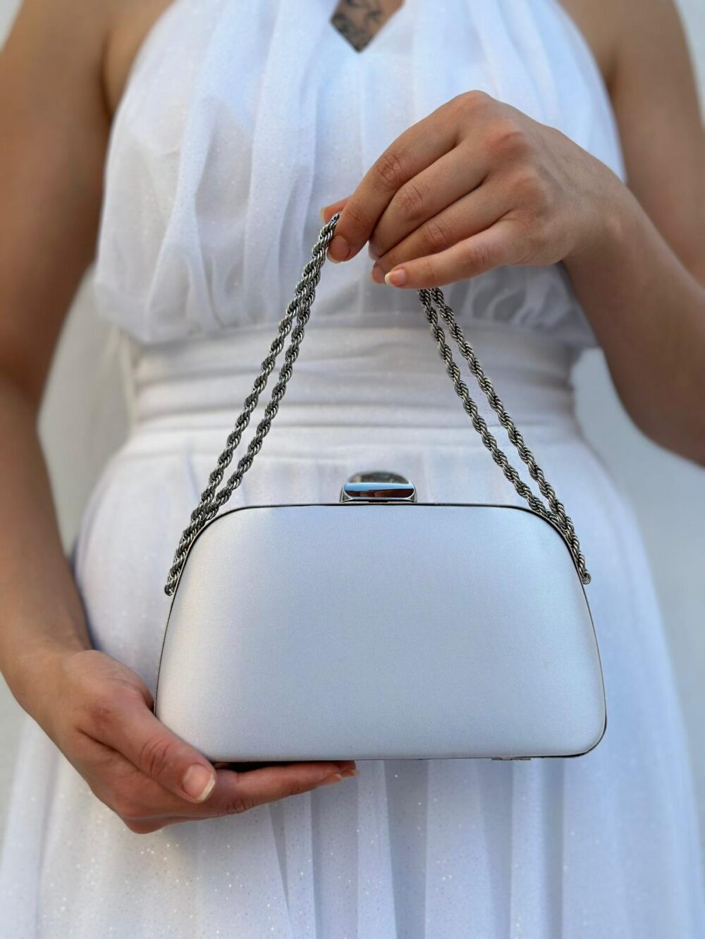 Silver Satin Clutch Bag Elegant Wedding Purse, Bridesmaid Accessory