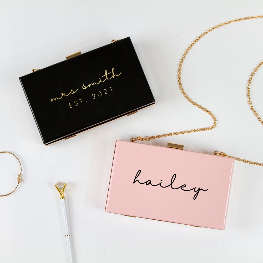 Mrs Purse, Bride Clutch Purse For Wedding, Bridal Clutch, Custom Gift To Be, Personalized Wedding Bride, Acrylic Box Bag