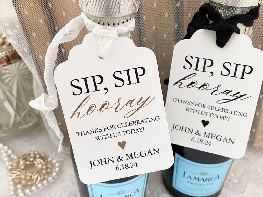 Personalized Wedding Wine Tags Sip Hooray, Engagement Favors