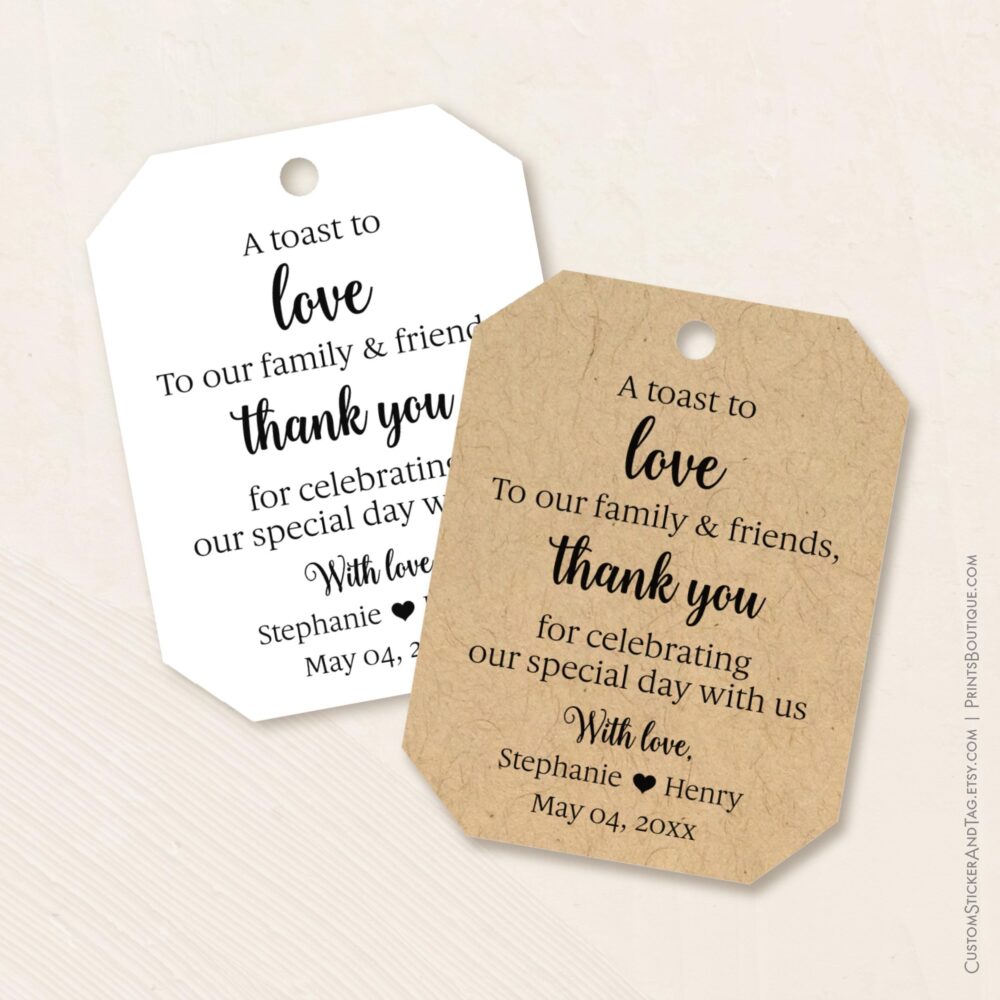 Mini Wine Tags, Wedding A Toast To Love Our Family & Friends, Thank You For Celebrating Special Day With Us, Cheers Tag T-149