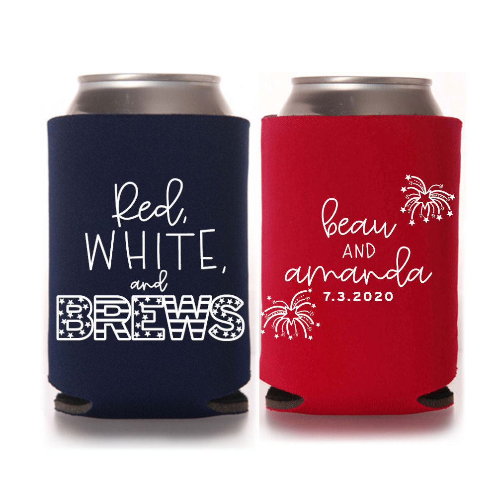 4Th Of July Wedding Favors | Fourth Reception Can Coolers |Summer Independence Day