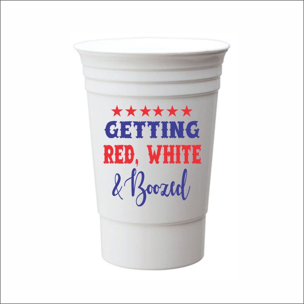 Personalized Wedding Cups, Plastic Double Walled Party Cup, Party Favors, Bridesmaid, Housewarming Red White Boozed, 4Th Of July