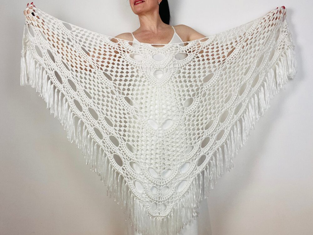 White Bridal Shawl, Winter Wedding Triangle Scarf Wrap, Bridesmaid Gift Evening Hand Knit Crochet Light Gray Black Blue Green