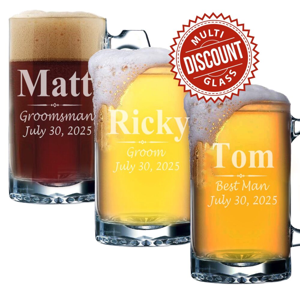 Personalized Beer Mug Glasses, Mugs, Groomsmen Gift, Stein, Etched Mug, Glass, 12 Oz