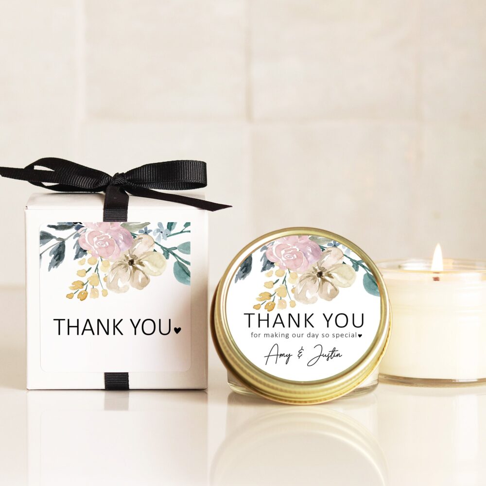 Personalized Wedding Favor Candles Floral Thank You Soy Candle