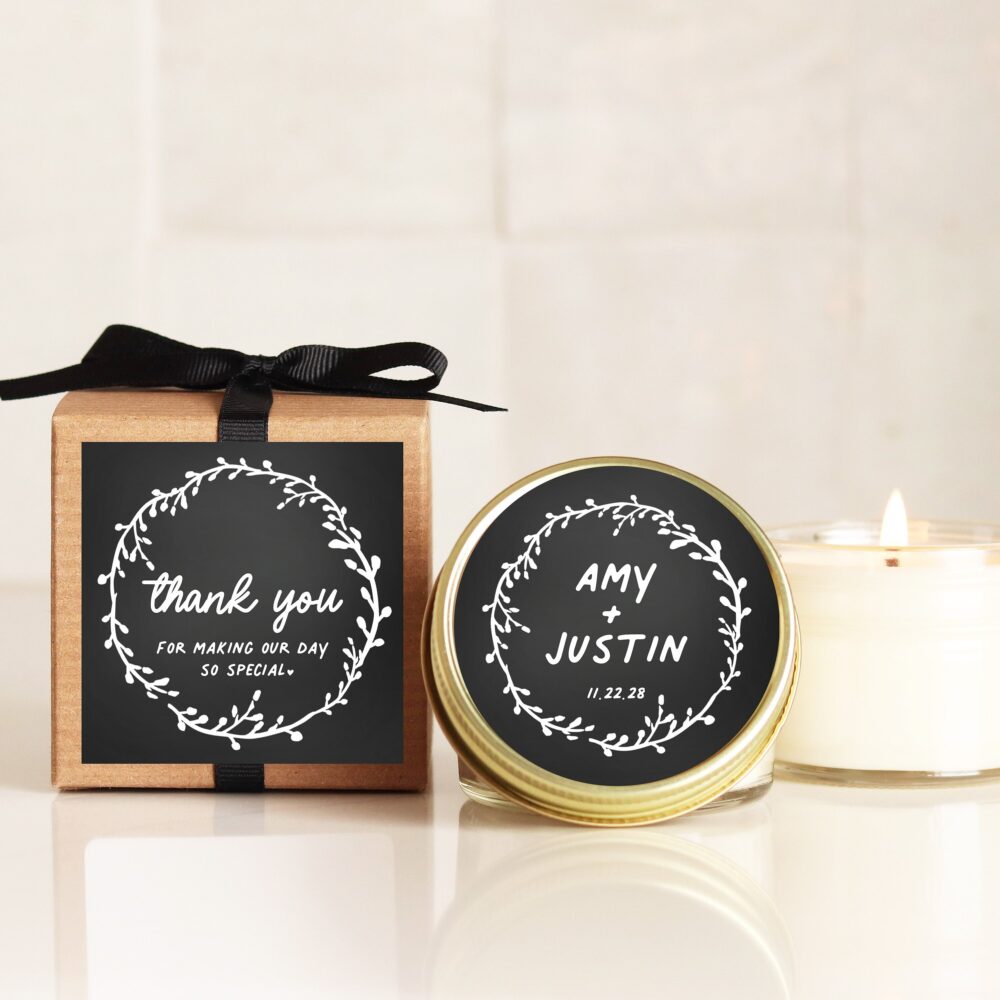 Personalized Wedding Favor Candles Chalkboard Label, Soy Wax
