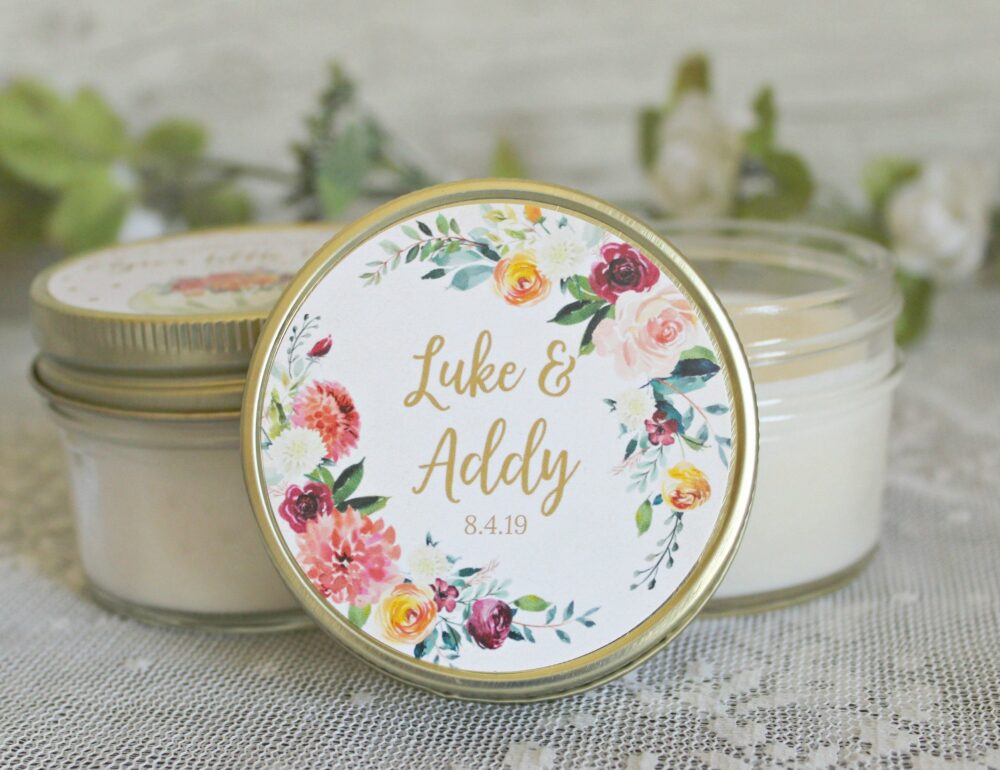 Fall Wedding Favors/Personalized 4 Oz. Candle Floral Autumn Rustic