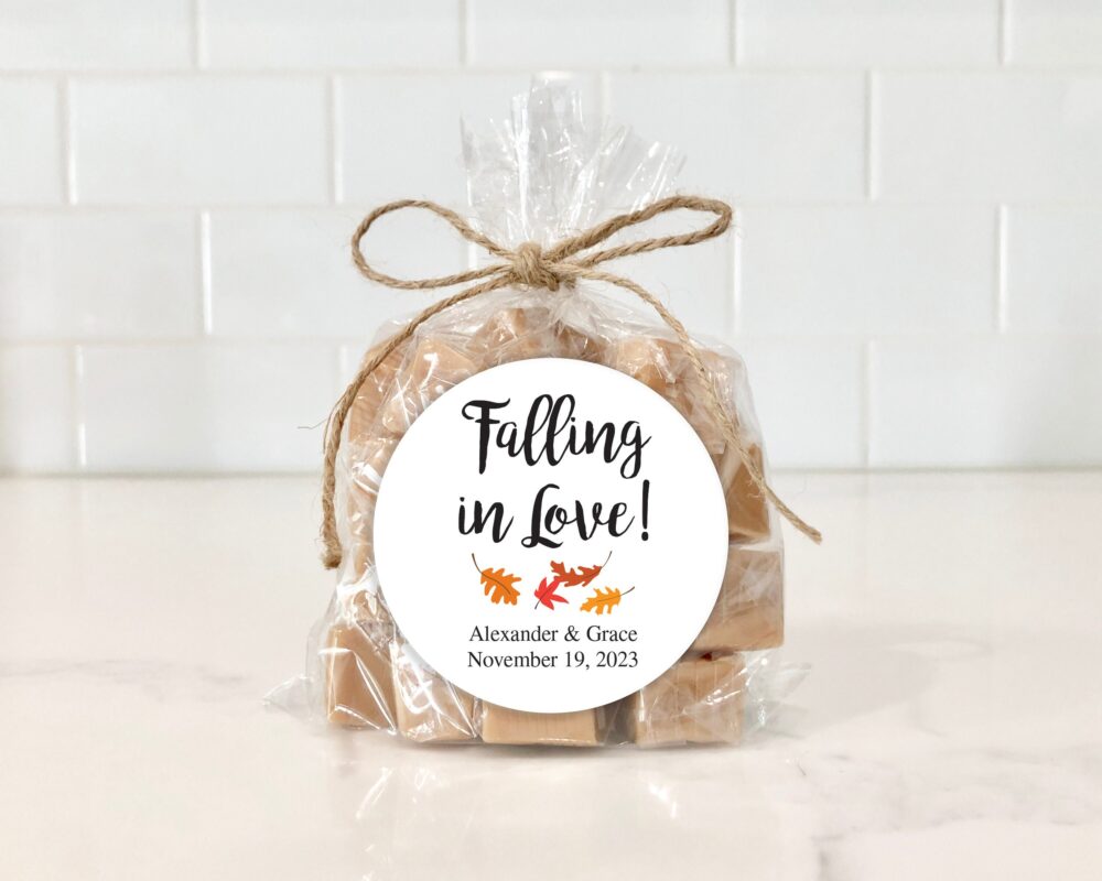 Falling in Love Wedding Favor Stickers Fall Thank You Labels Gift Autumn Leaves - Set Of 24