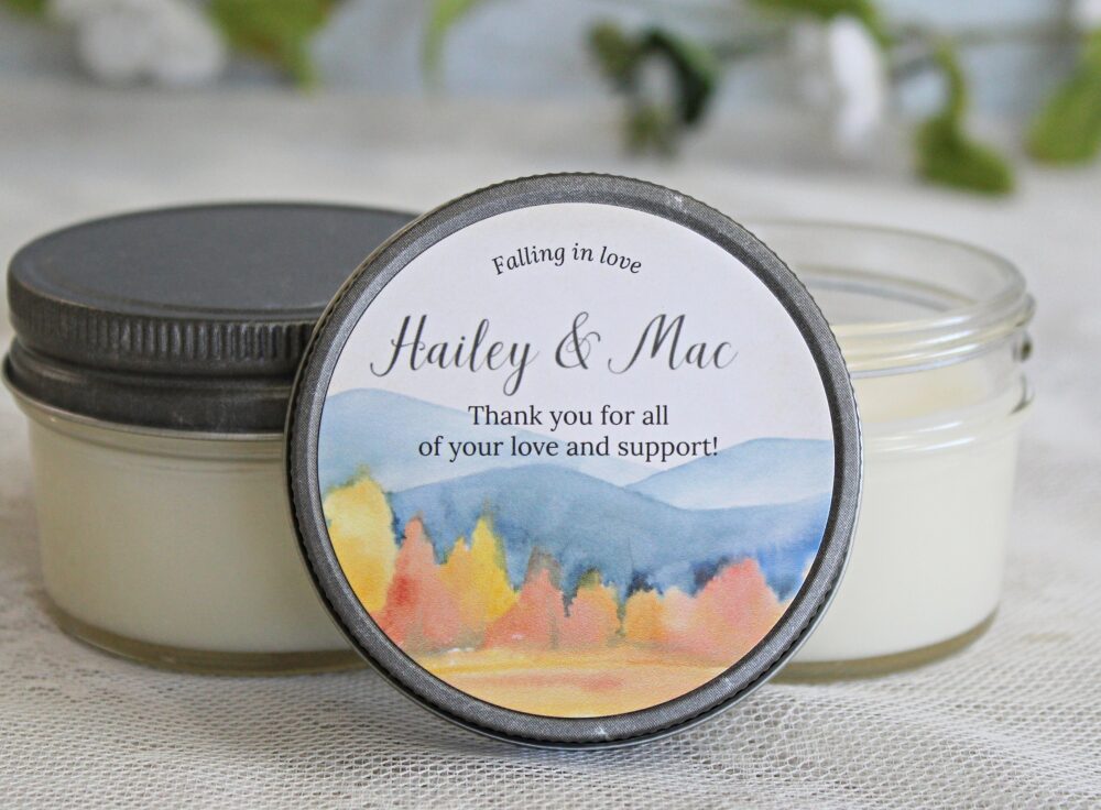 Fall Wedding Favor/Bulk Falling in Love Personalized 4 Oz Candle Favors Autumn Candle