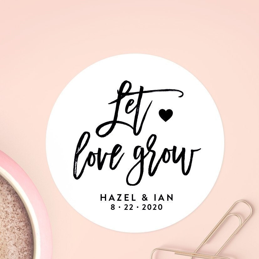 Let Love Grow Stickers, Custom Wedding Favor, Spring Favors, Floral Stickers For Plant Seed 021
