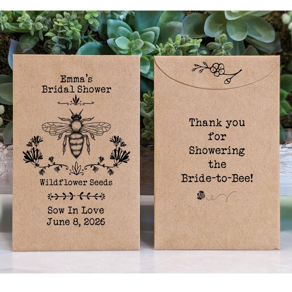 Eco Friendly Seed Packet Wedding Favors, Personalized Rustic Bridal Shower Bride To Bee Gifts, Customizable Decor