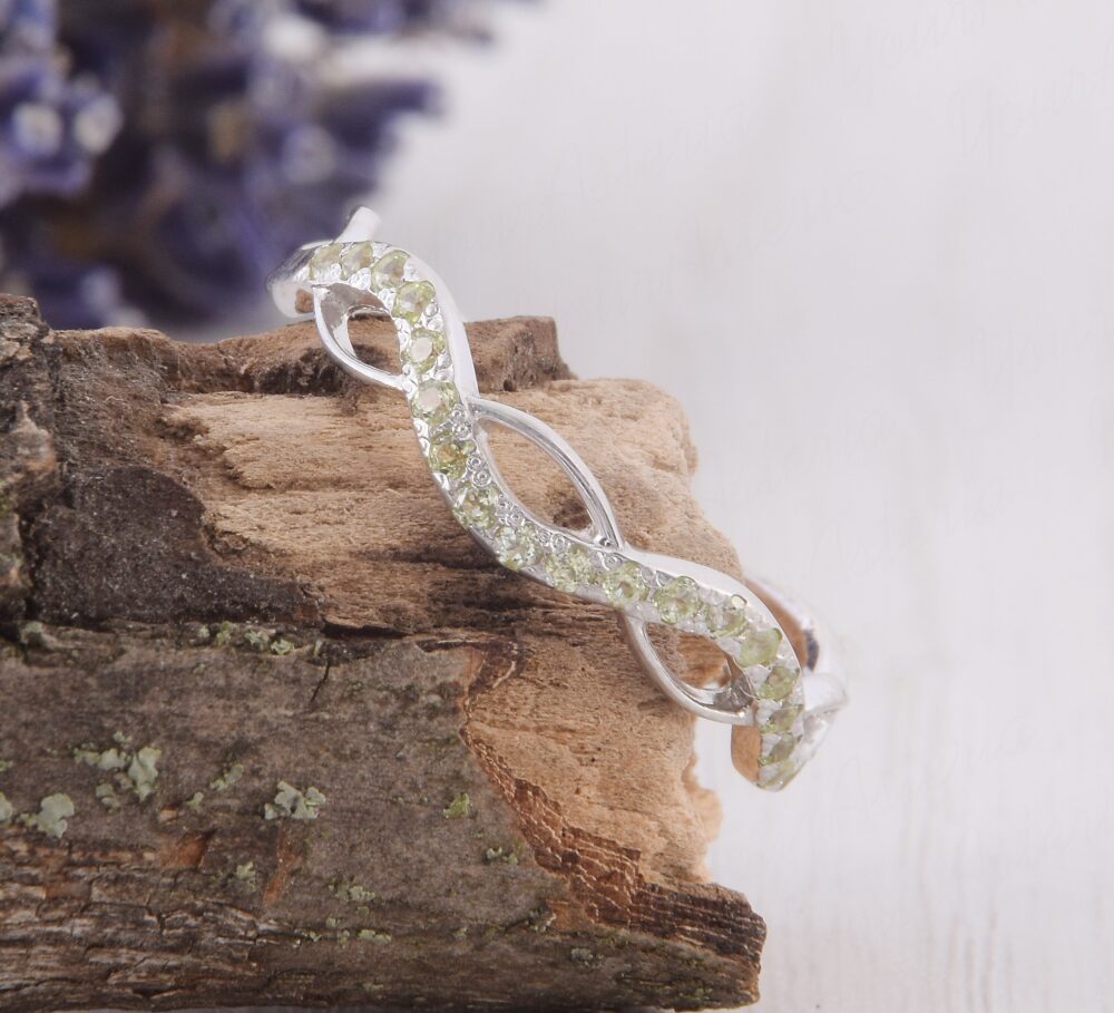 Eternity Band, Ring, Peridot Wedding Band Women, Ring Forever Infinity Women Silver
