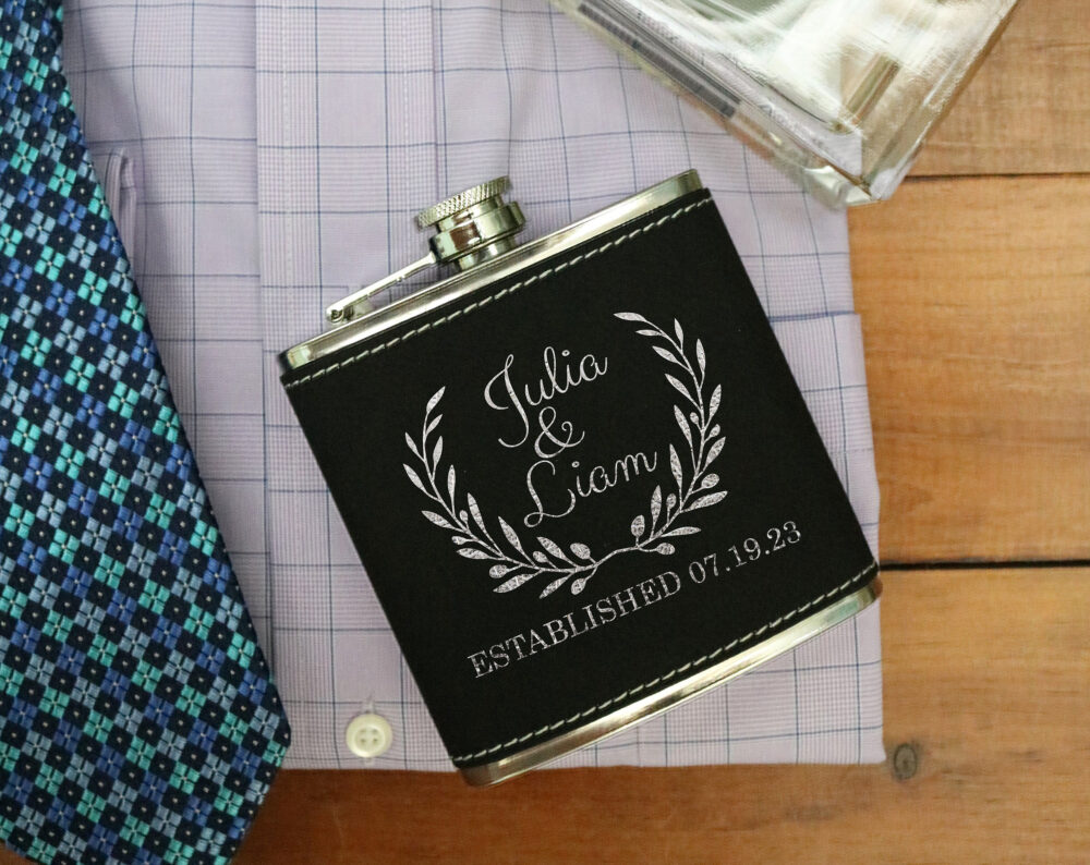 Personalized Engraved Wedding Flask, Custom Hip Gift For Couple