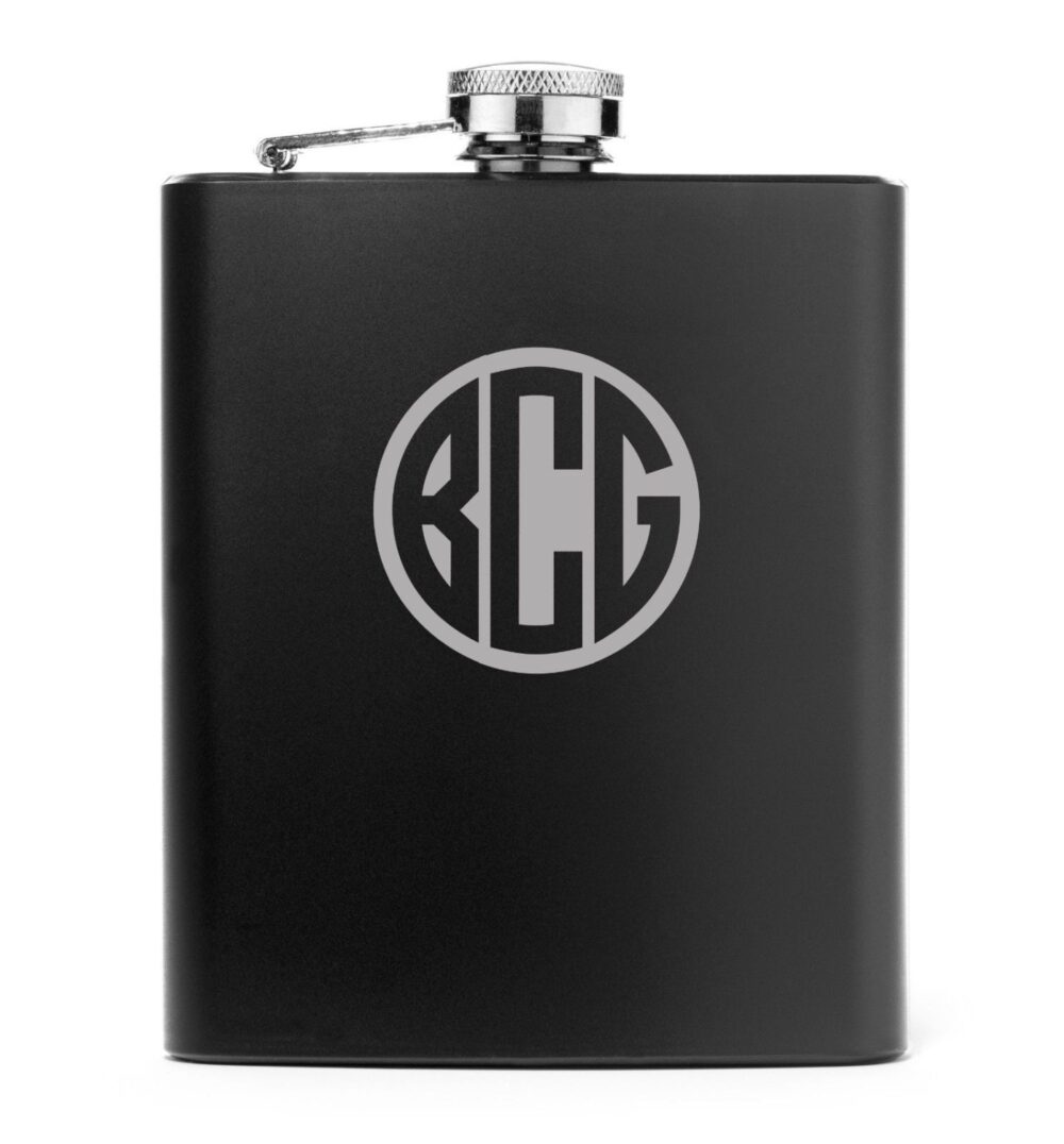 Monogram Engraved Matte Black 7Oz Stainless Steel Hip Flask Personalized Custom Groomsman Best Man Wedding Gift