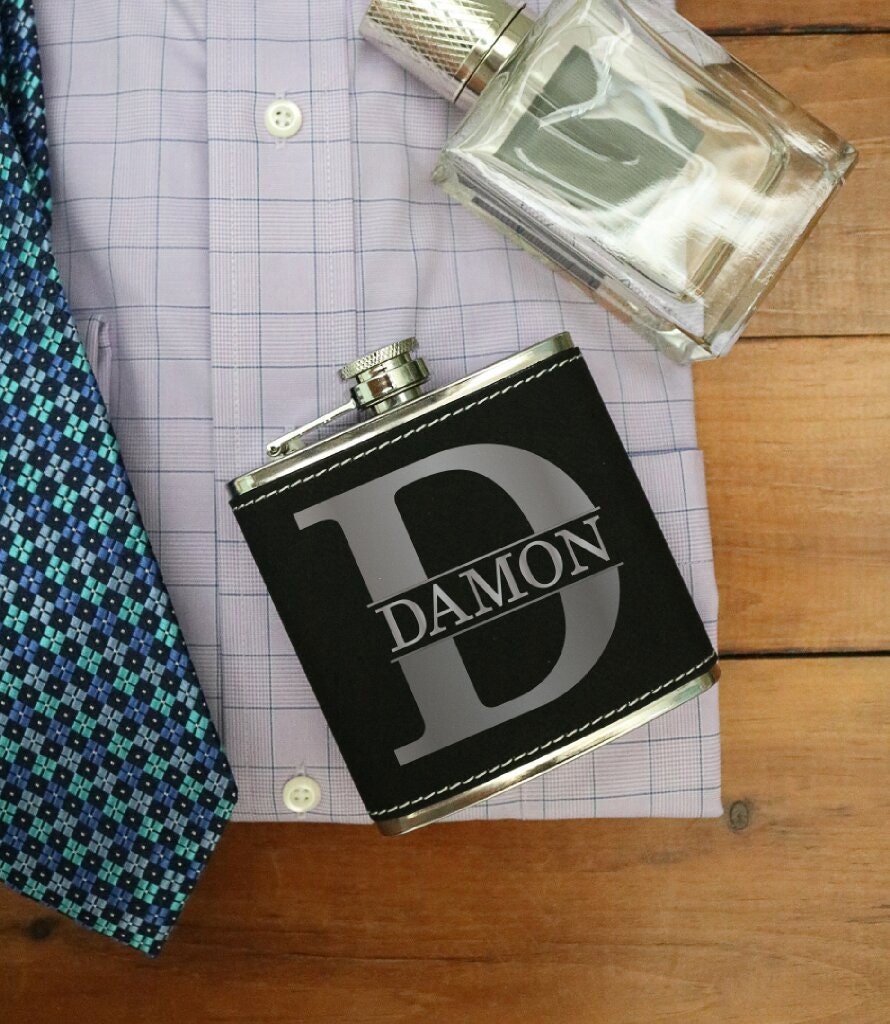 Personalized Monogrammed Flask, Wedding Groomsmen Hip Custom Engraved Drink Monogram