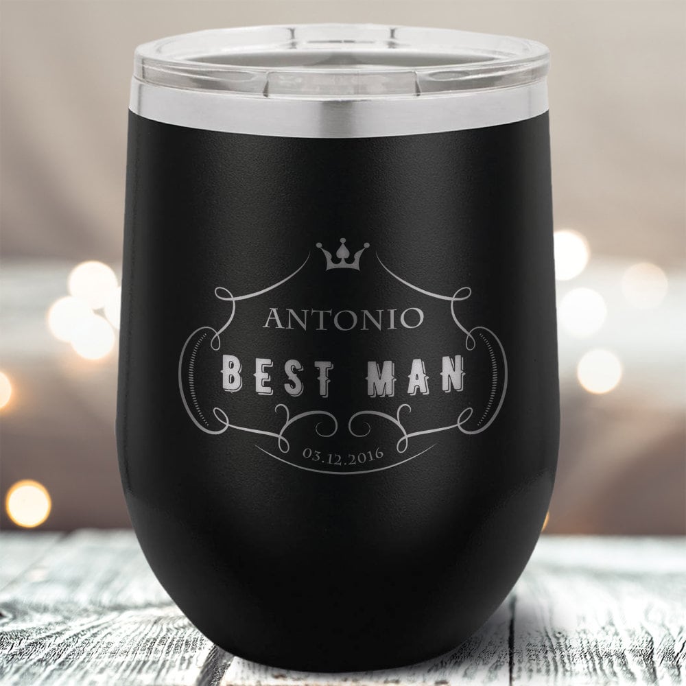 Custom Wine Glass With Lid, Customized Vacuum Insulated Stemless Tumbler, Stainless Steel Glass, Gift For Guests At Wedding