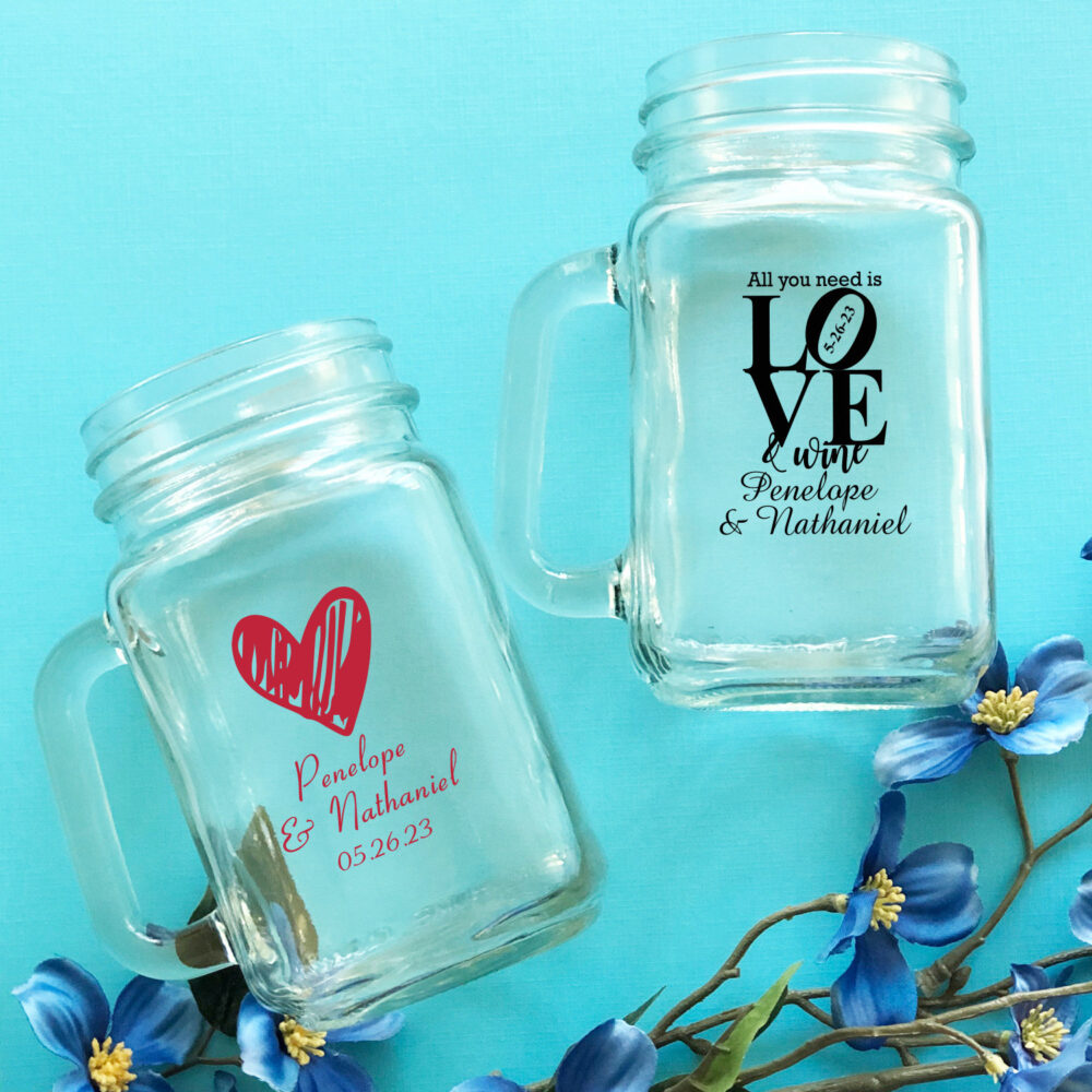 Set Of 12 Personalized Custom Wedding Anniversary Glass Mason Jar Mug, Party Vintage Favors 857