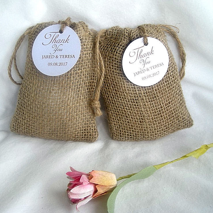 Thank You Favor Wedding Bag Rustic Burlap Vintage Bags Coffee W Custom Personalized Tags Birthday