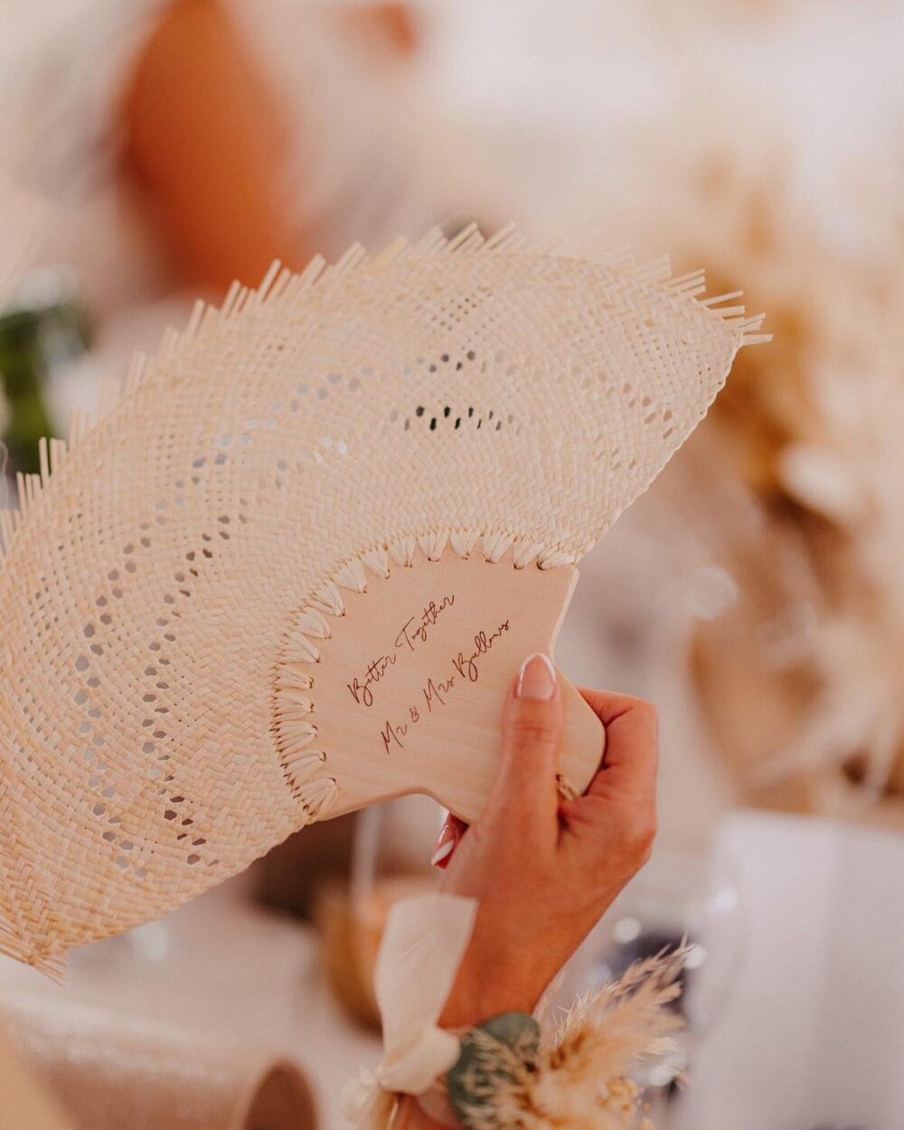 Mexican Woven Hand Fans/Wooden Wedding Favors Custom For Engraved Bridesmaid Gift