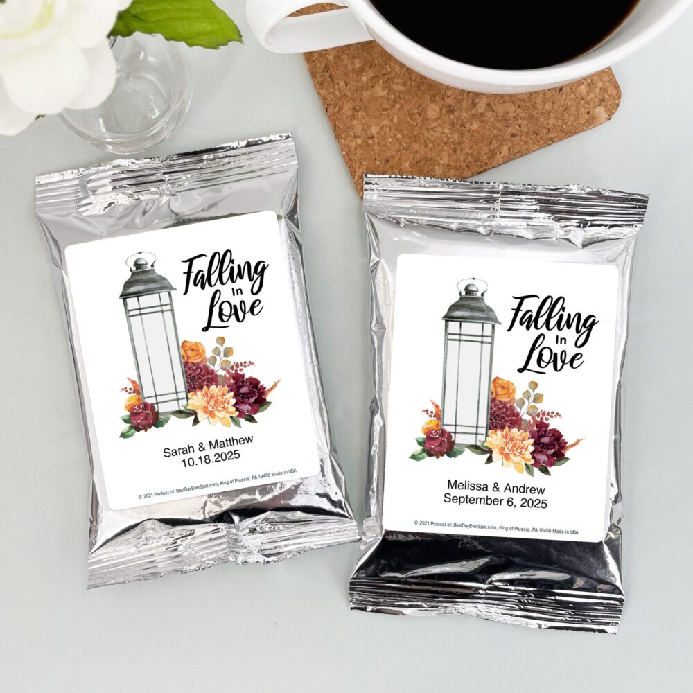 Falling in Love Wedding Favor Coffee, Floral Lantern Reception, Personalized Coffee Favors, Bridal Shower Favors - Set Of 30