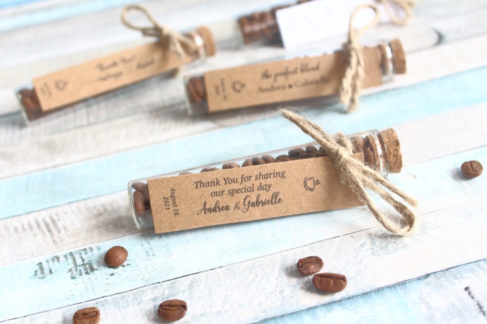 Wedding Coffee Favor For Guests, The Perfect Blend, Personalized Party Favors, Thank You Gifts, Glass Tube, Bags