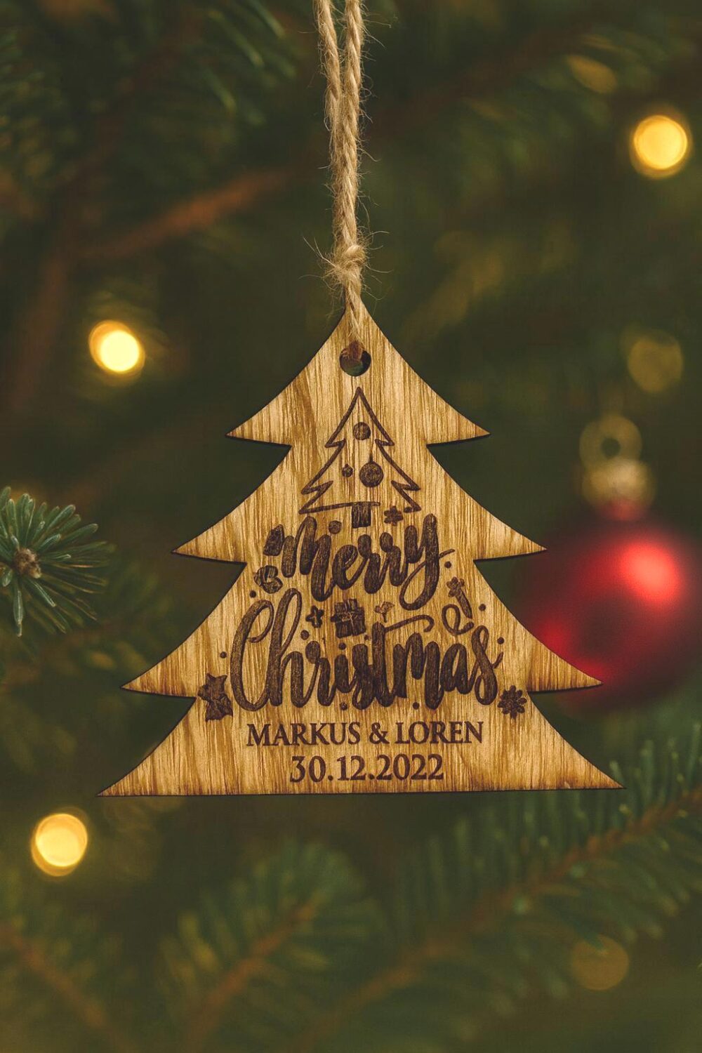 Rustic Wood Christmas Wedding Ornament Favors Engraved Holiday Decor