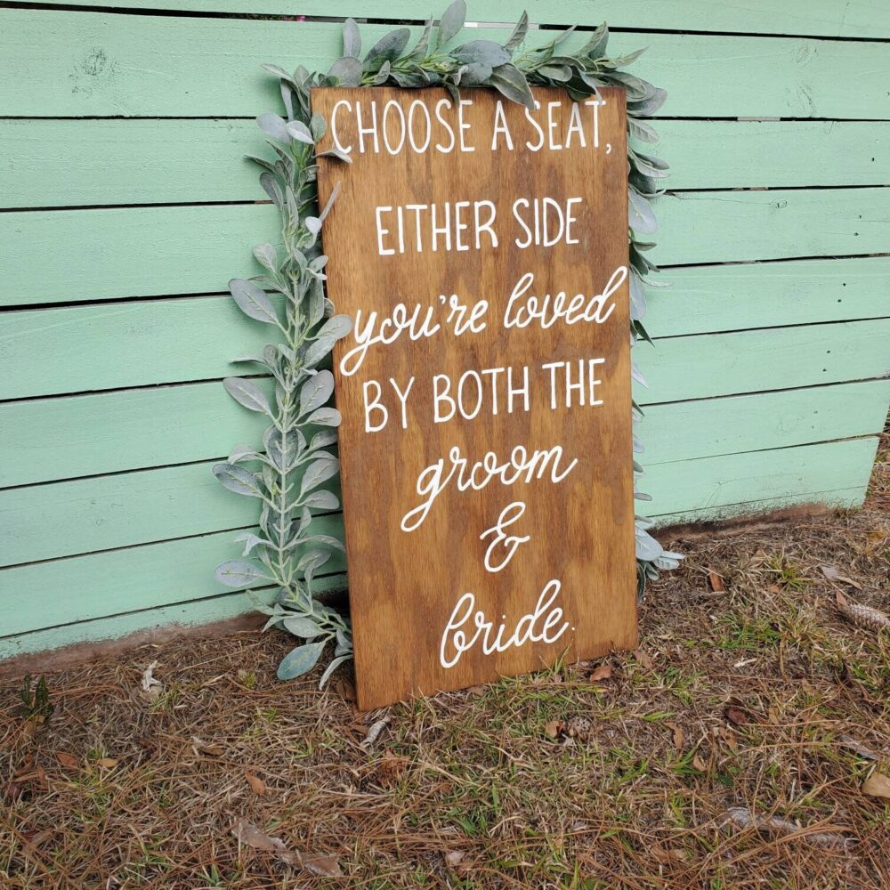 Rustic Wedding Seating Sign Hand-Painted Wood Ceremony Decor