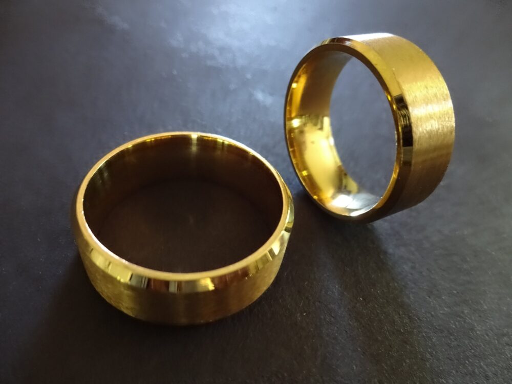Beveled Titanium Steel Ring, Gold Band, Size 6-12, Handcrafted Unisex Jewelry, Wedding Engagement Ring