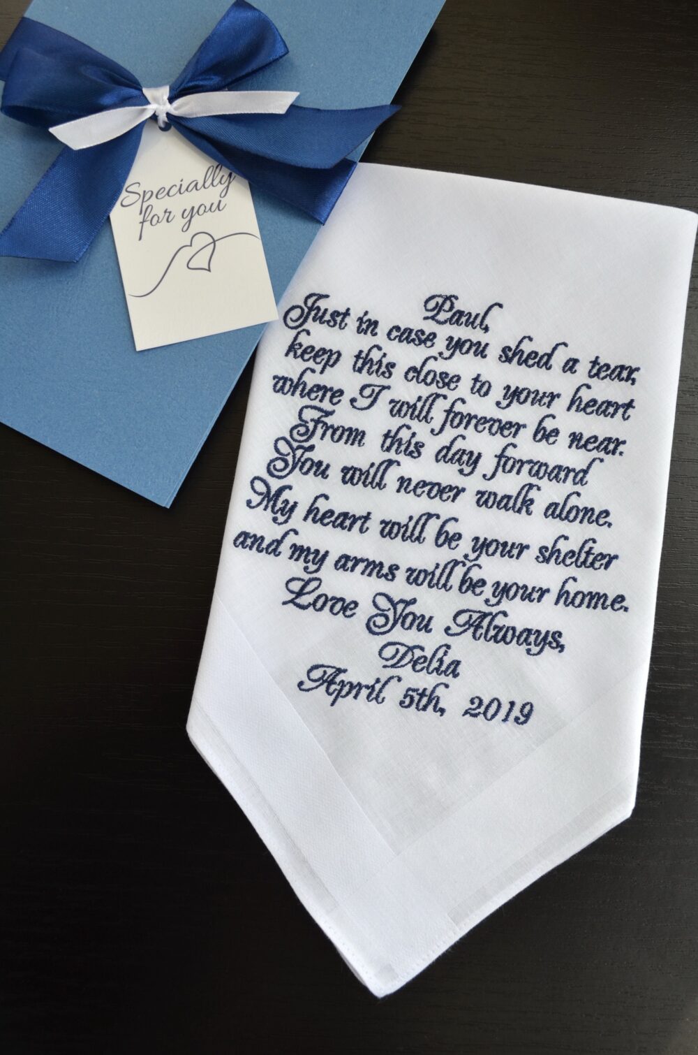 Personalized Wedding Handkerchief & Tie Patch - Groom Gift From Bride
