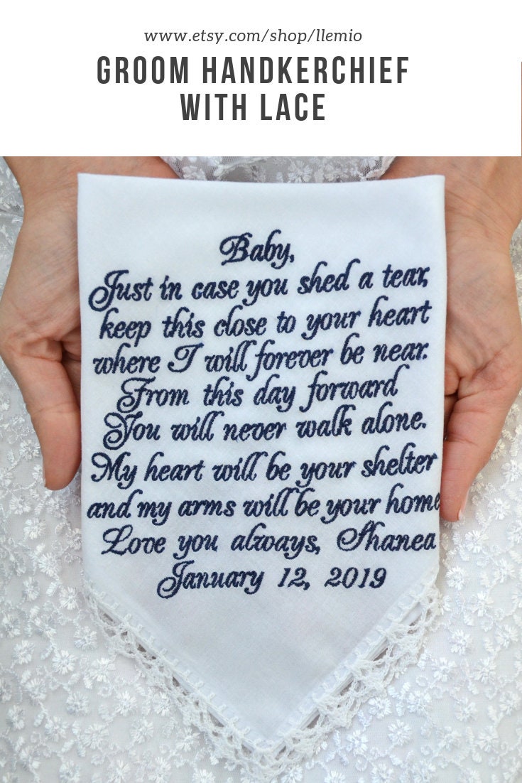 Groom Gifts From Bride On Wedding Day Grooms Handkerchief Custom Vow Art Fiance Hankerchief Future Husband Poem Vows Hankie