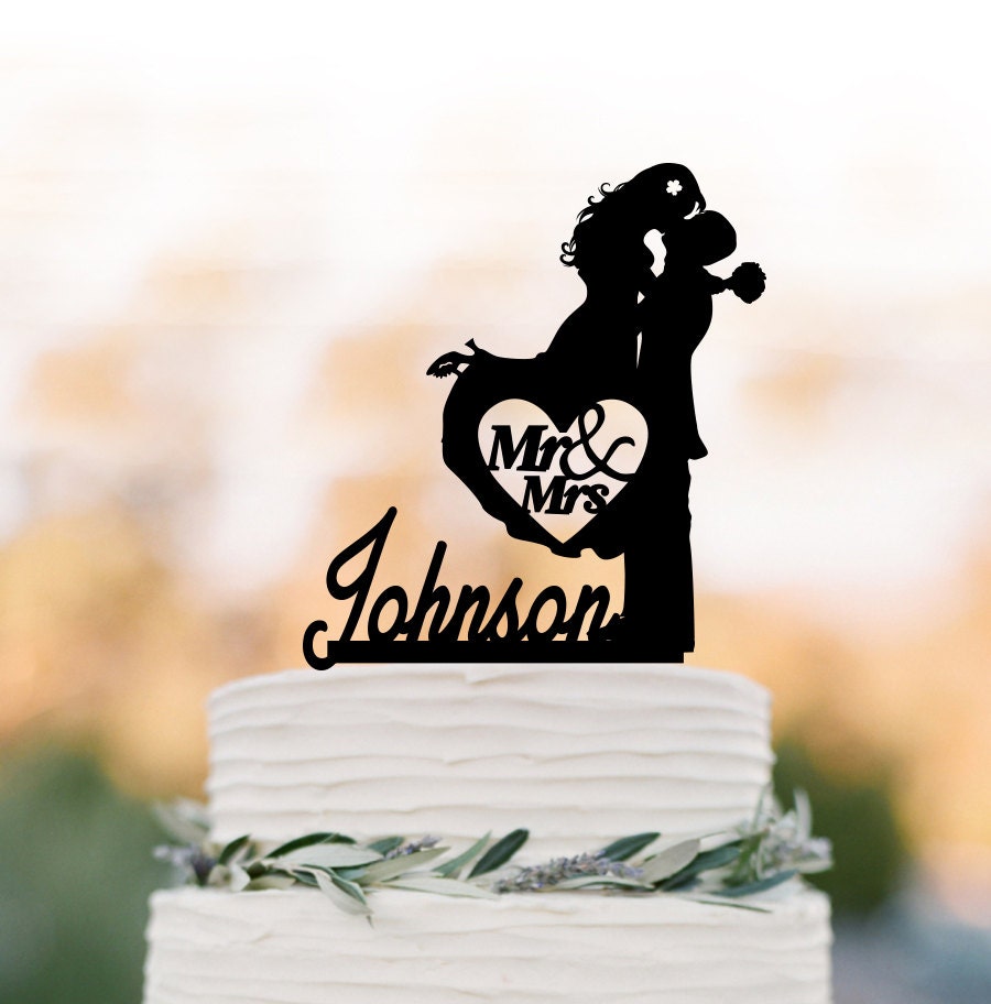 Personalized Wedding Cake Topper Mr & Mrs, Bride Groom Silhouette Cake Monogram, Letter, Custom Name