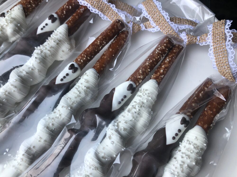 Bride & Groom Pretzel Favors - Hotel Welcome Bag Treats For Wedding Guests, Out-Of-Town Guest Favor, Chocolate Snacks, His Hers Fav