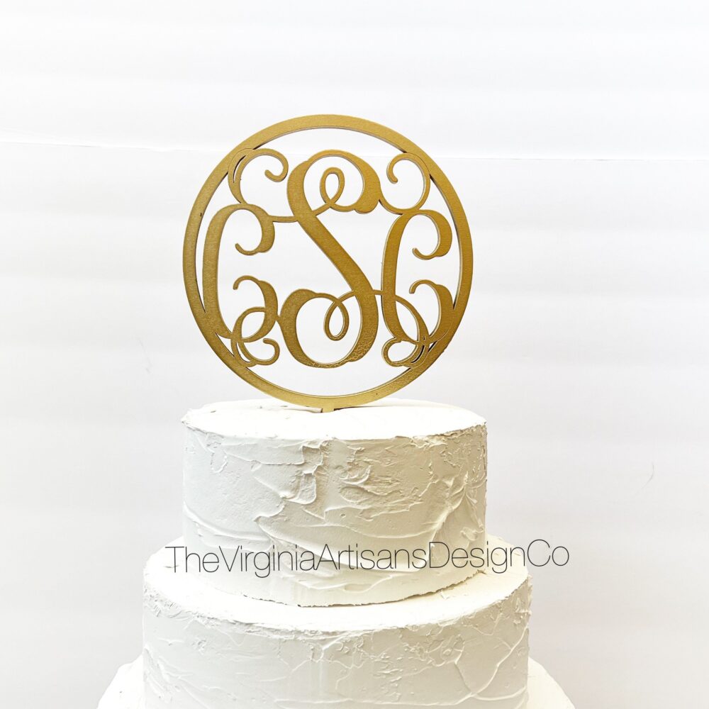 Wood Monogram Wedding Hoop Cake Topper, Initials Wooden Topper