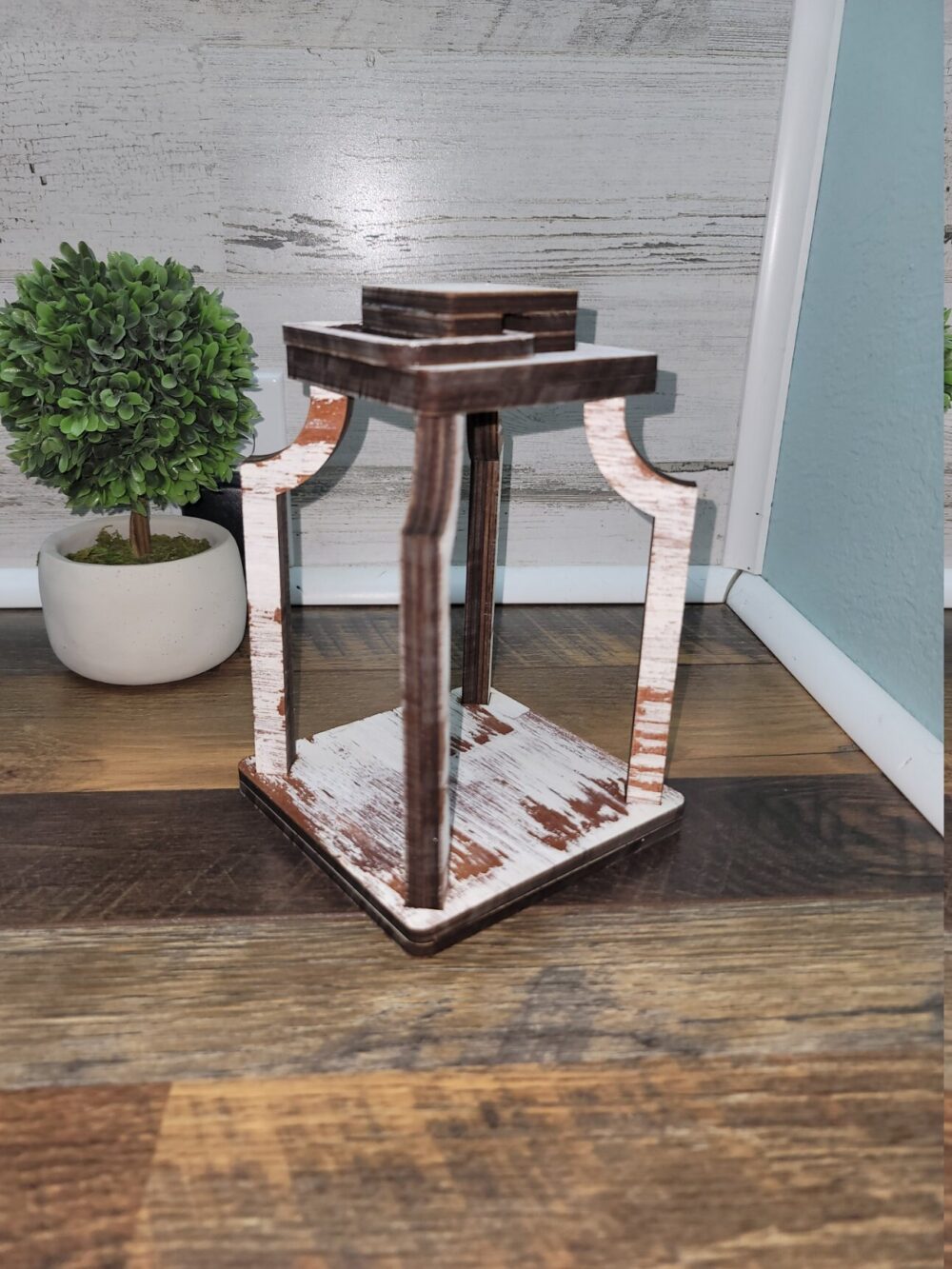 Farmhouse Wood Lantern Chippy Rustic Wedding Centerpiece
