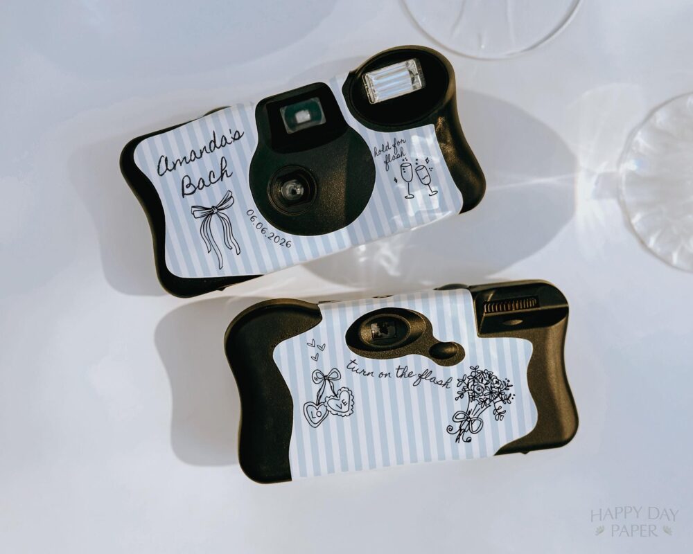 Striped Disposable Camera Label With Bows & Bachelorette Theme Sticker Only