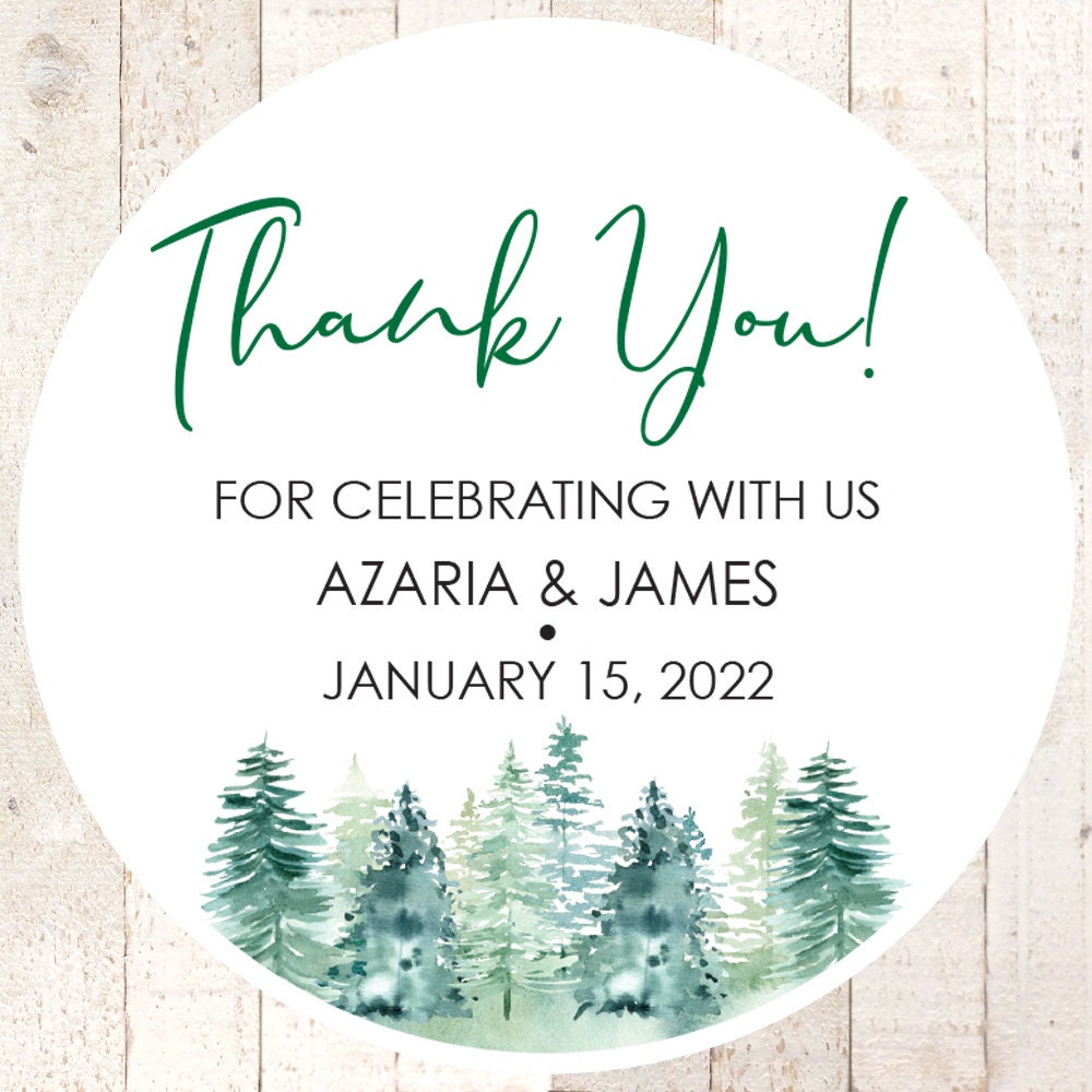 Wedding Favor Stickers, Evergreen Trees Christmas Winter Thank You Sticker Labels - Set Of 24 Stickers