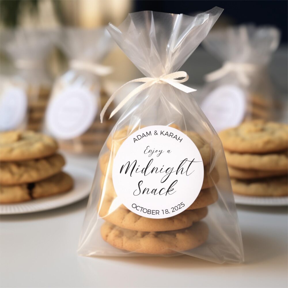 Midnight Snack Wedding Favor Stickers Treat Bag Sticker Sweet & Salty Favorite