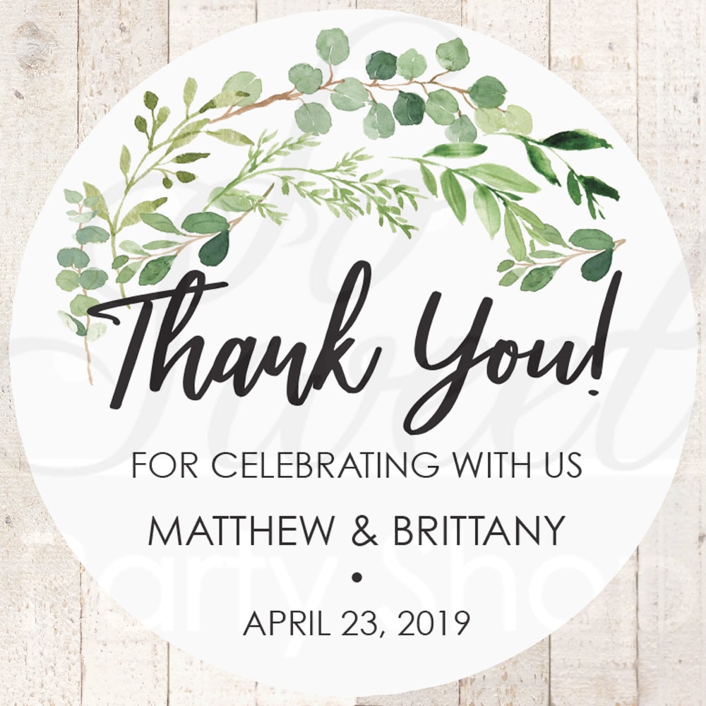 Wedding Favor Stickers, Thank You Sticker Labels, Bridal Shower Favors Greenery Leaves - Set Of 24 Stickers