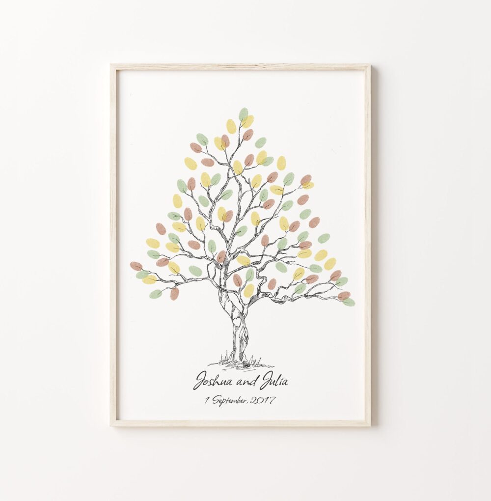 Sketch Thumbprint Guest Book, Printable Guest Book, Wedding Fingerprint Tree, Customizable Tree