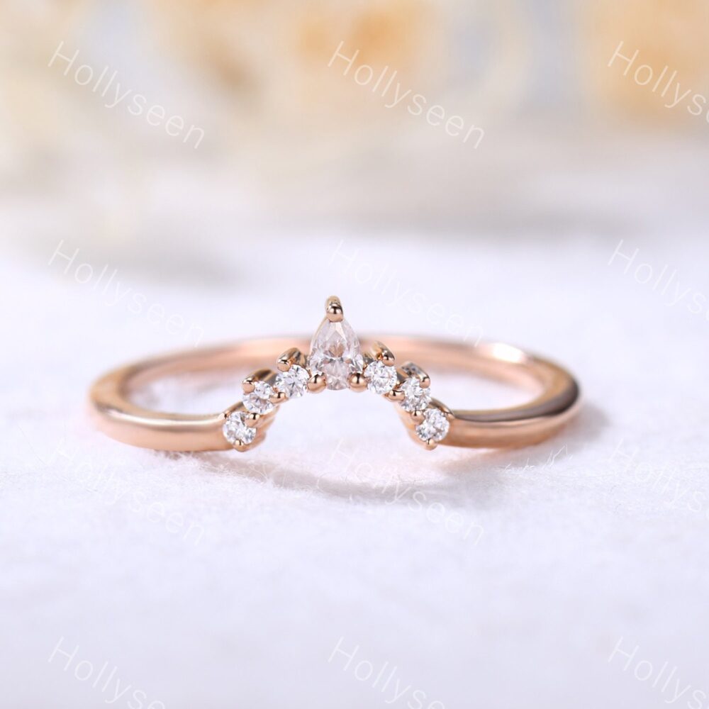 Curved Cz Diamond Wedding Band U Shaped Rose Gold Engagement Ring Stackable Bridal Women Promise Anniversary