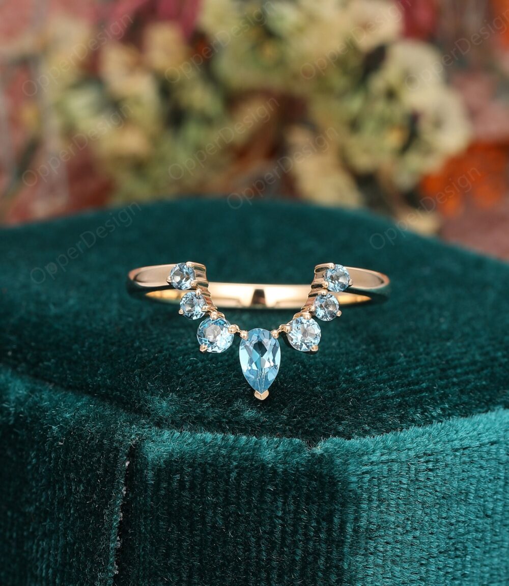 Topaz Wedding Ring, Cluster Band Unique Ring For Wedding, 10K Rose Gold Engagement Women Anniversary Ring, London Blue